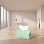 Mint green pouch with 'Enjoy your life, enjoy life' text on a wooden surface.
