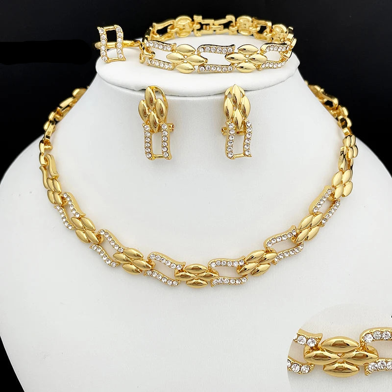EMESA HOME Dubai Gold Cuban Jewelry Set – Necklace & Earrings for Women, Bride, Wedding & Party Gift - Emesa Home