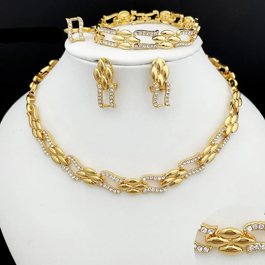 EMESA HOME Dubai Gold Cuban Jewelry Set – Necklace & Earrings for Women, Bride, Wedding & Party Gift - Emesa Home