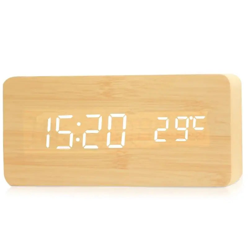 EMESA HOME Wooden Digital Alarm Clock, LED Alarm Clock with Temperature Desk Clocks for Office, Bedside Clock