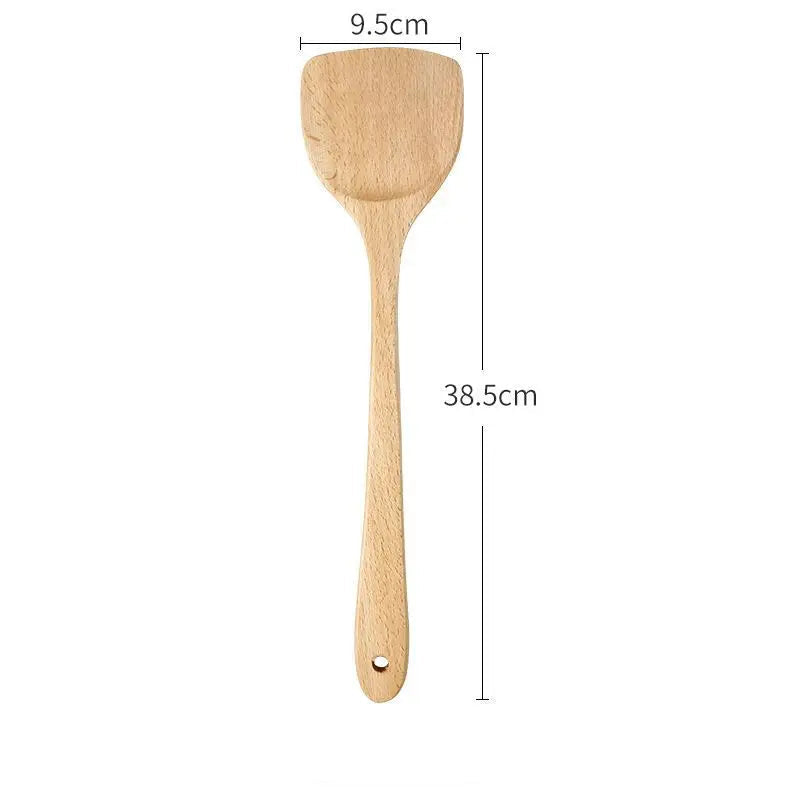 EMESA HOME Wooden Spatula Spoon Frying Solid Wood High Temperature Resistant Soup Spoon No Paint No Wax Natural Material