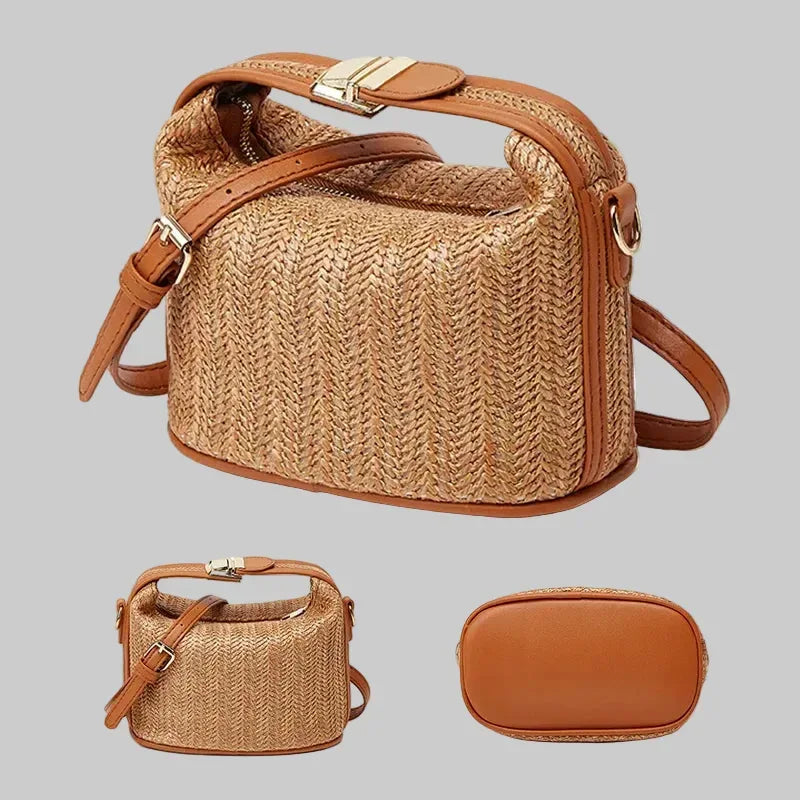 EMESA HOME Summer Straw Crossbody Bag – Woven Bucket Tote, Small Shoulder Handbag for Women, Casual Seaside Beach Style - EMESA HOME™