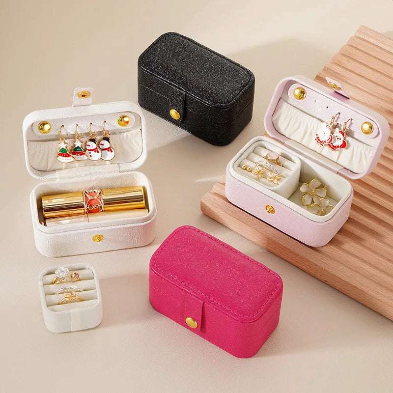 EMESA HOME Exquisite PU Leather Jewelry Box, Ring Necklace Earrings Storage, Minimalist Daily Travel Portable Organizer Box.