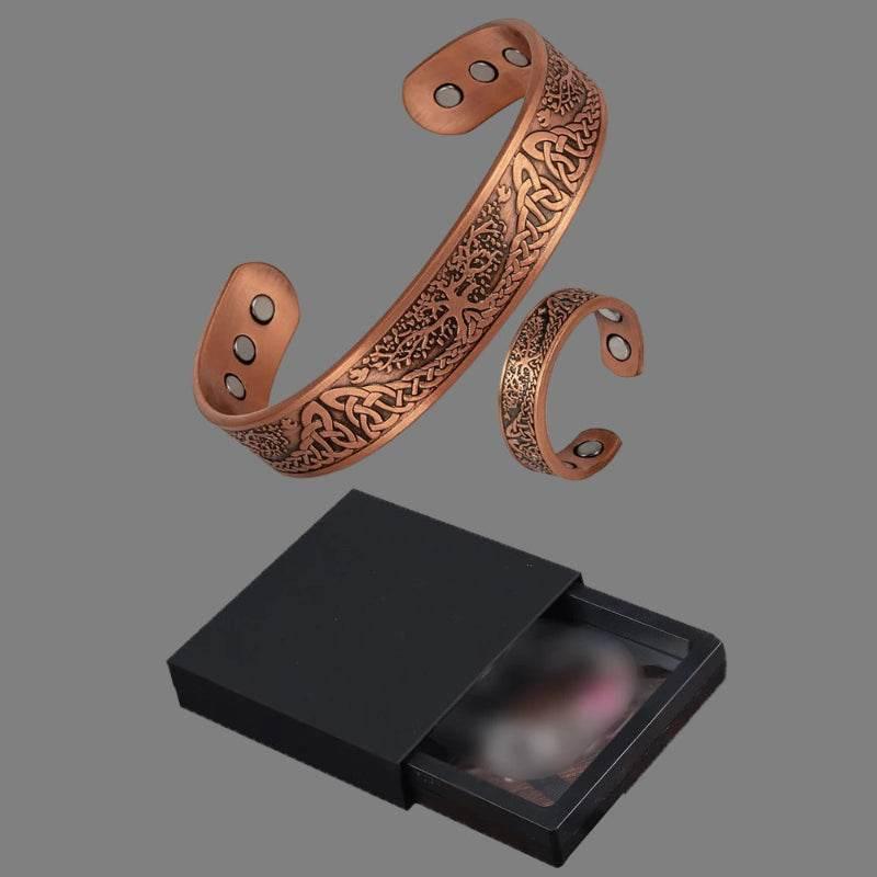 EMESA HOME Magnetic Copper Yggdrasil Jewelry Set Adjustable Vintage Bracelet and Ring Viking Jewelry for Unisex - EMESA HOME™