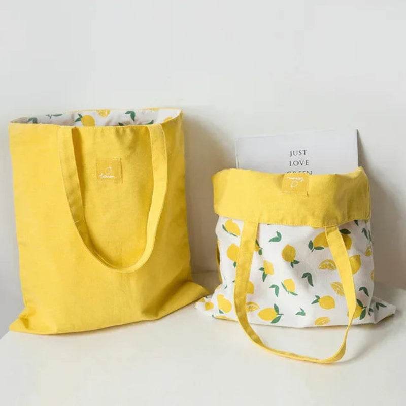 EMESA HOME Millet Wheat Fabric Shoulder Bag – Double-Sided, Dual-Use Cotton Linen, Female Canvas Totes for Shopping Lemon