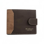 Dark Brawn leather wallet with brown accent and 'MenBense Leather' branding on a white background