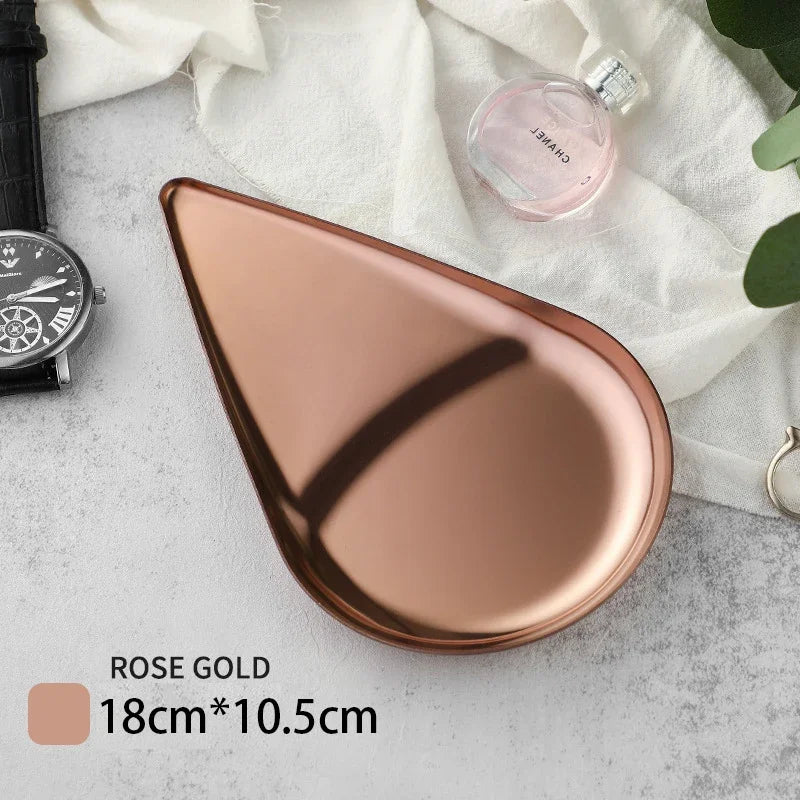 EMESA HOME Gold & Silver Stainless Steel Water Drop-Shaped Cosmetics, Jewelry & Dining Tray – Multi-Functional Home Storage Container Rose gold Water drop