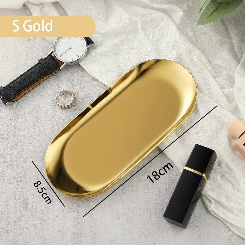 EMESA HOME Gold & Silver Stainless Steel Water Drop-Shaped Cosmetics, Jewelry & Dining Tray – Multi-Functional Home Storage Container Gold S