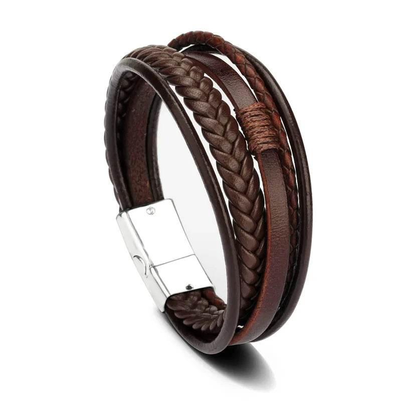 EMESA HOME Trendy Leather Bracelets For Men Stainless Steel Bracelet 21CM Multilayer Braided Rope Bracelets for Male Jewelry Gifts - EMESA HOME™