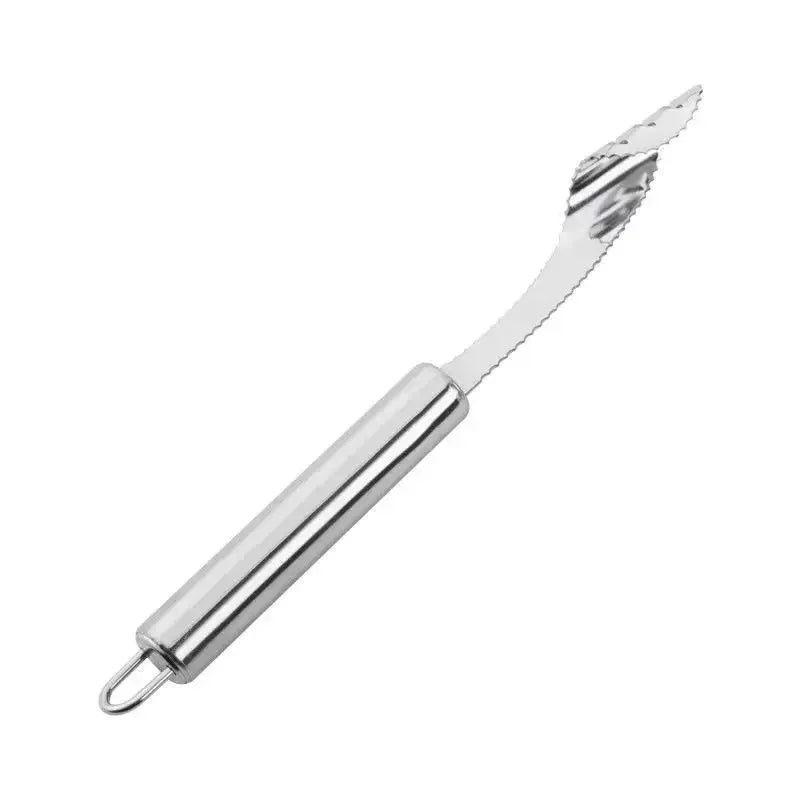 Stainless steel vegetable peeler on a white background