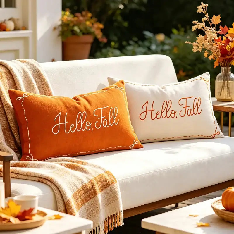 EMESA HOME Autumn Embroidered Farmhouse Decorative Cushion Cover