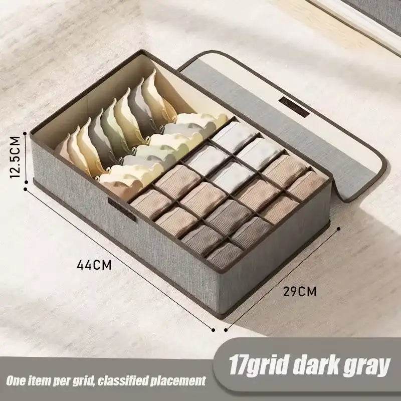 EMESA HOME Cotton & Linen Underwear Storage Box – Drawer-Style Organizer with Six Compartments and Lid - Emesa Home