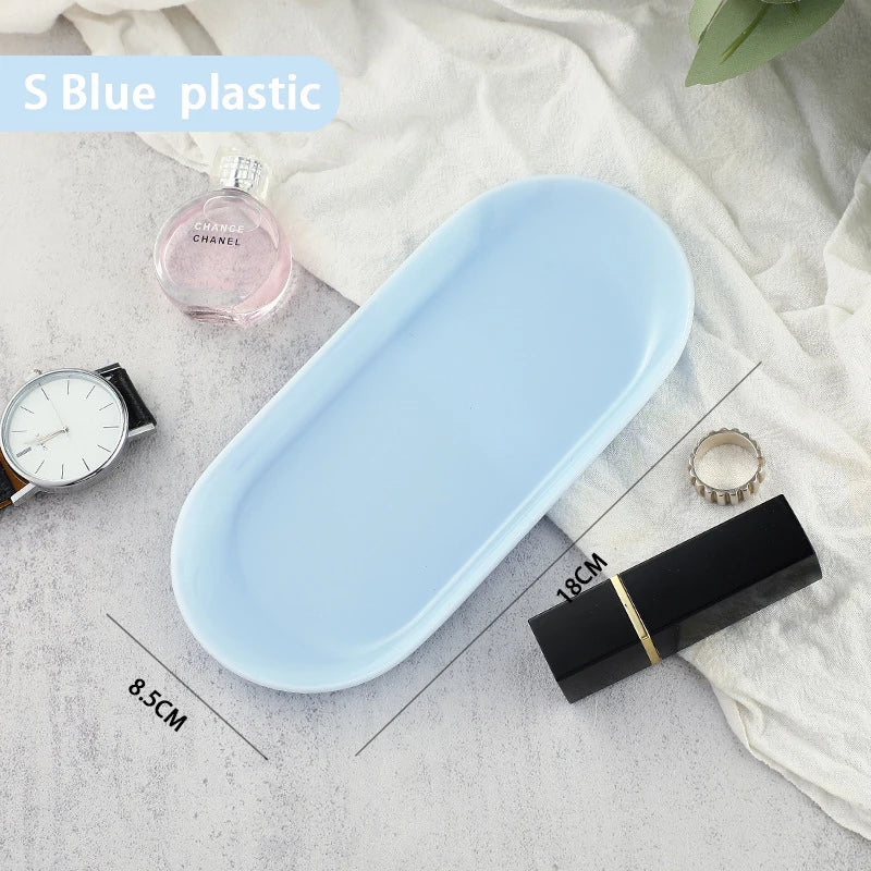 EMESA HOME Gold & Silver Stainless Steel Water Drop-Shaped Cosmetics, Jewelry & Dining Tray – Multi-Functional Home Storage Container Blue S