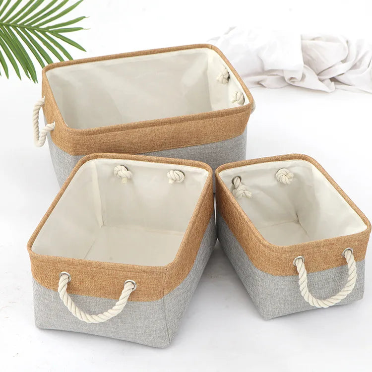 EMESA HOME Versatile Double-layered Linen Laundry Basket Space-saving Makeup Storage with Handles Picnic Basket Laundry Basket