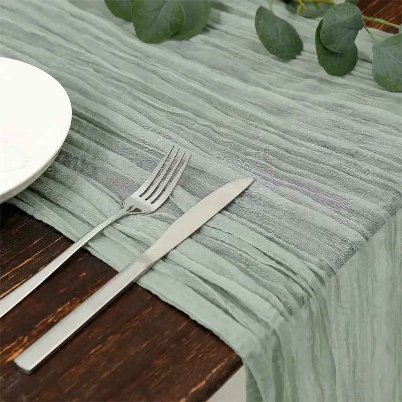 EMESA HOME Gauze Table Runner – 90×300cm Rustic Boho Table Decor for Dining, Wedding, Party, or Decoration