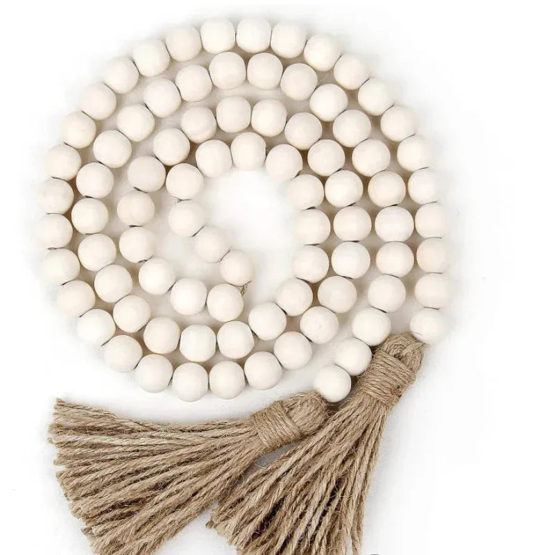 EMESA HOME Rustic Wood Bead Garland with Tassels – Farmhouse Boho Wall Hanging Decor - EMESA HOME™
