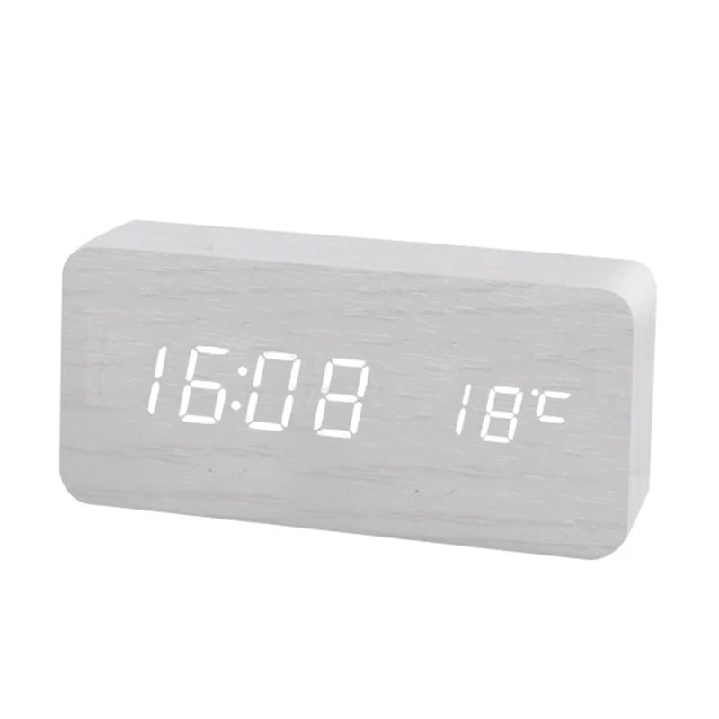 EMESA HOME Wooden Digital Alarm Clock, LED Alarm Clock with Temperature Desk Clocks for Office, Bedside Clock