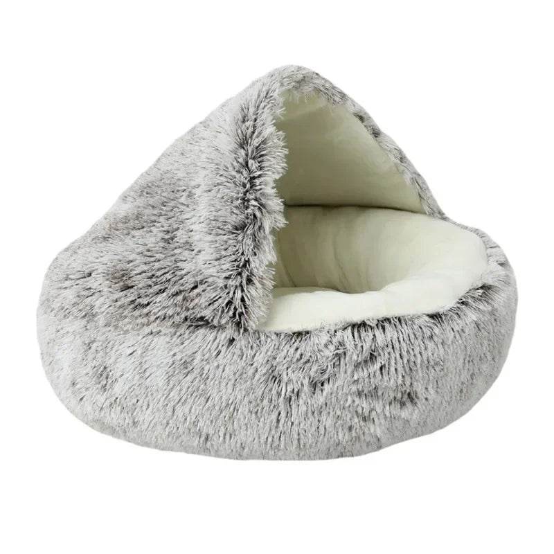 EMESA HOME Semi-Enclosed Plush Pet Nest – Cozy Shell Bed for Cats & Small Dogs, Ideal for Autumn & Winter Coffee-S