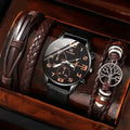 EMESA HOME 5PCS Men’s Fashion Bracelet Watch Set Retro Big Dial Quartz Casual Brown Leather Wrist Watches - EMESA HOME™