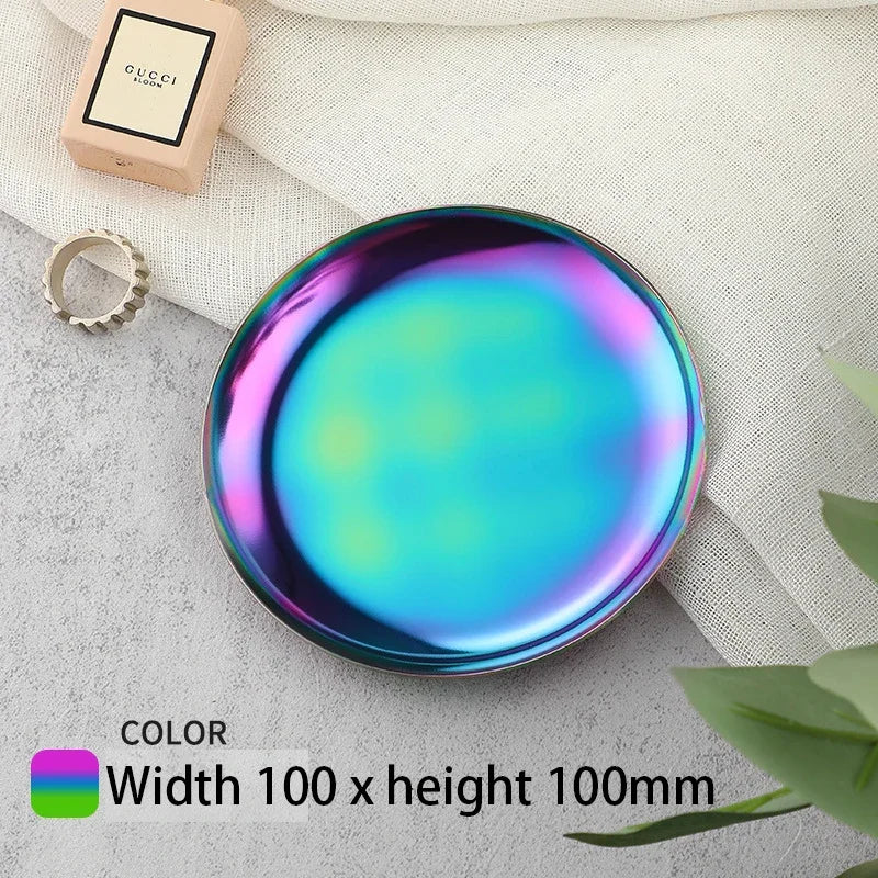 EMESA HOME Gold & Silver Stainless Steel Water Drop-Shaped Cosmetics, Jewelry & Dining Tray – Multi-Functional Home Storage Container Chroma round