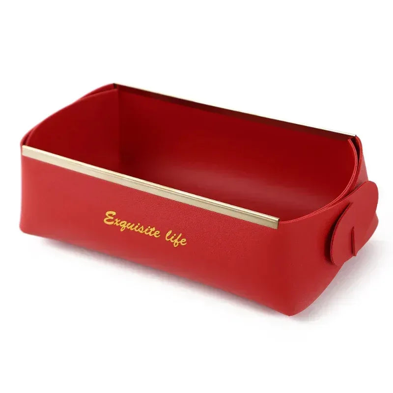 EMESA HOME Nordic PU Leather Foldable Desktop Storage Box – Grocery Basket, Cosmetic & Coin Organizer Decorative Tray - EMESA HOME™