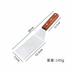 Measuring tool with wooden handle and metal blade, showing dimensions on a white background.