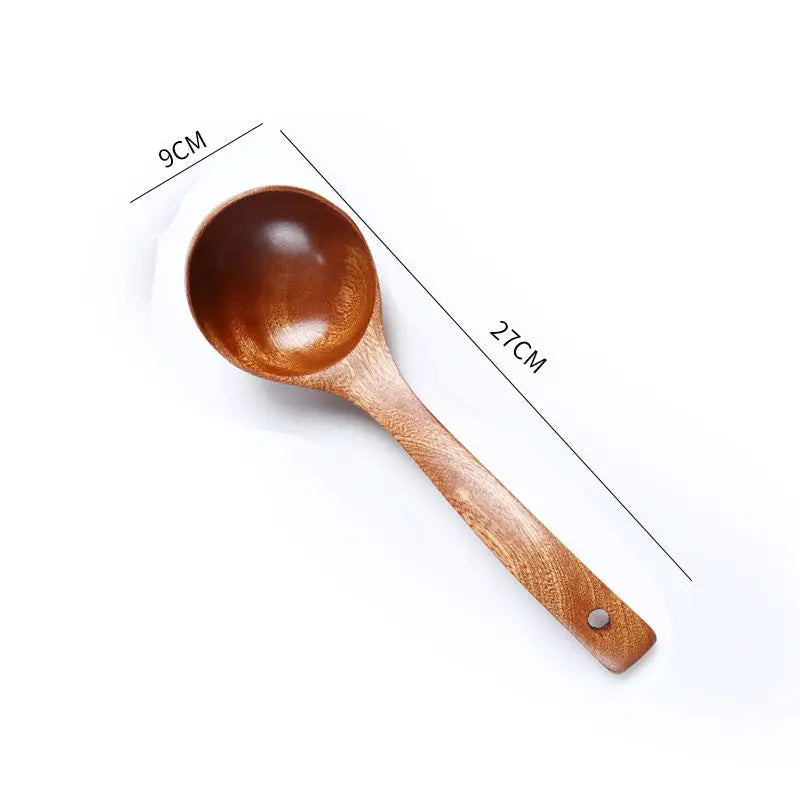 EMESA HOME Wooden Spatula Spoon Frying Solid Wood High Temperature Resistant Soup Spoon No Paint No Wax Natural Material