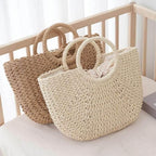 EMESA HOME Summer Half-Moon Straw Bag – Handmade Woven Beach Tote, Large Capacity Top-Handle Purse, Casual Bohemian Handbag Basket for Women - EMESA HOME™