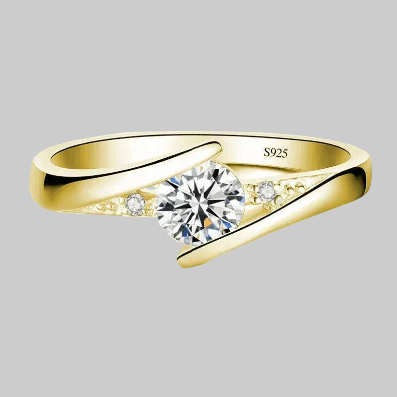 EMESA HOME Small Zircon Engagement Ring for Women, Vintage Yellow Gold Color Cute Wedding Jewelry. - EMESA HOME™