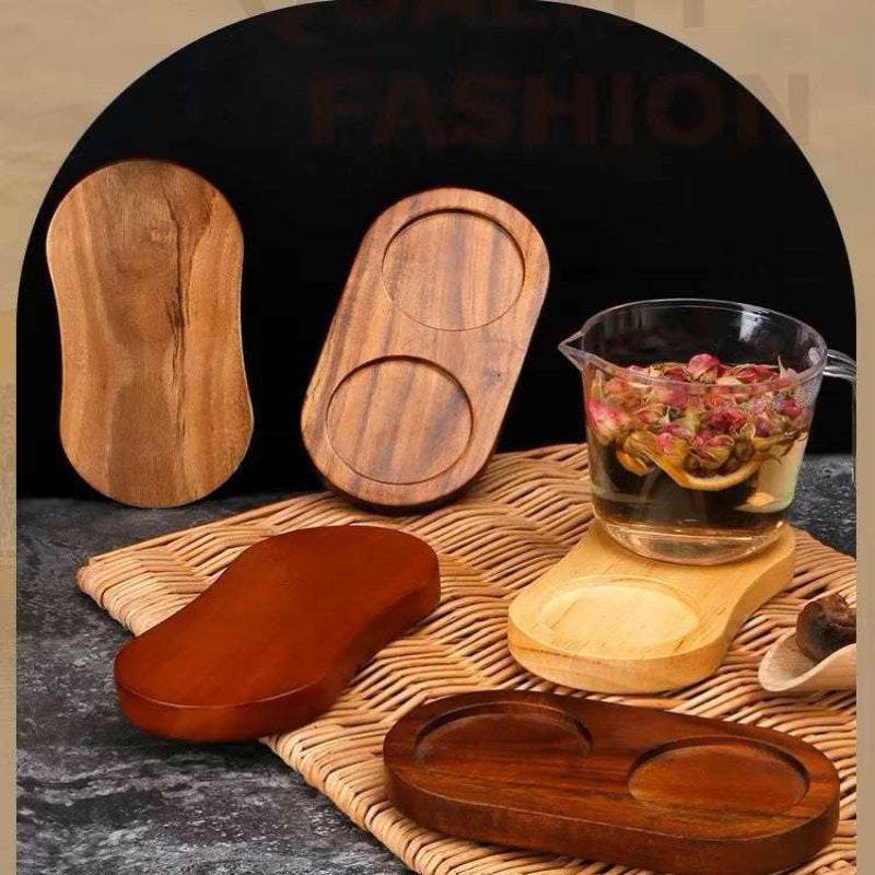 EMESA HOME Wood Pepper Mill Tray Bamboo Salt & Pepper Shaker Stand Double Hole Base Seasoning Bottle Storage Holder Tea Tray Home Decor - Emesa Home