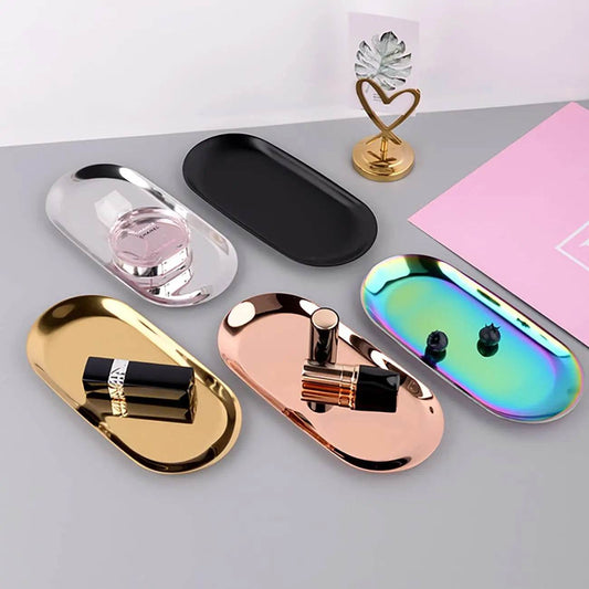 EMESA HOME Gold & Silver Stainless Steel Water Drop-Shaped Cosmetics, Jewelry & Dining Tray – Multi-Functional Home Storage Container