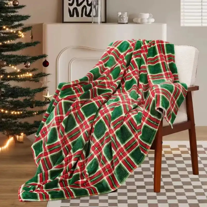Emesa Home Red & Green Buffalo Plaid Flannel Fleece Throw Blanket