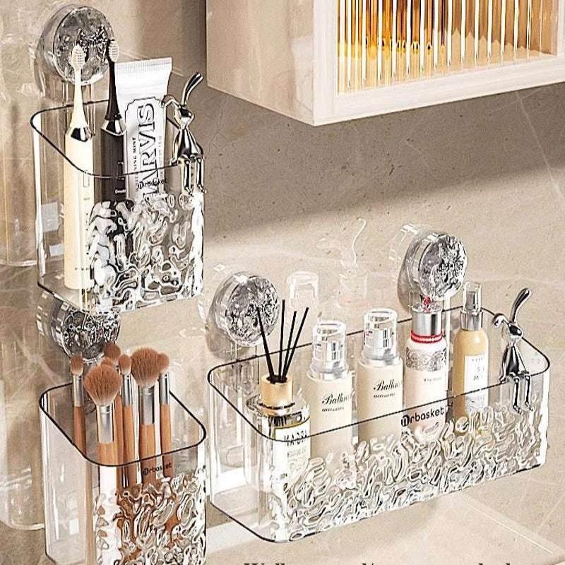 EMESA HOME Wall-Mounted Water Ripple Bathroom Storage Rack, No-Drill Suction Cup Basket - EMESA HOME™