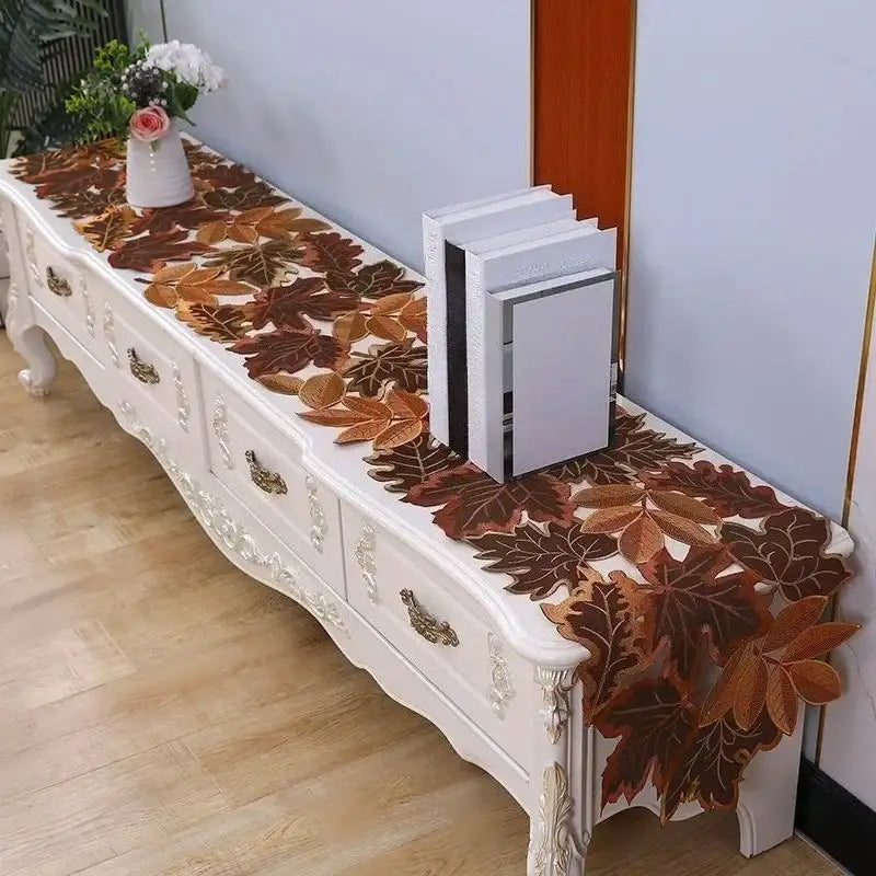 EMESA HOME Autumn Maple Leaves & Harvest Pumpkin Linen Table Runner