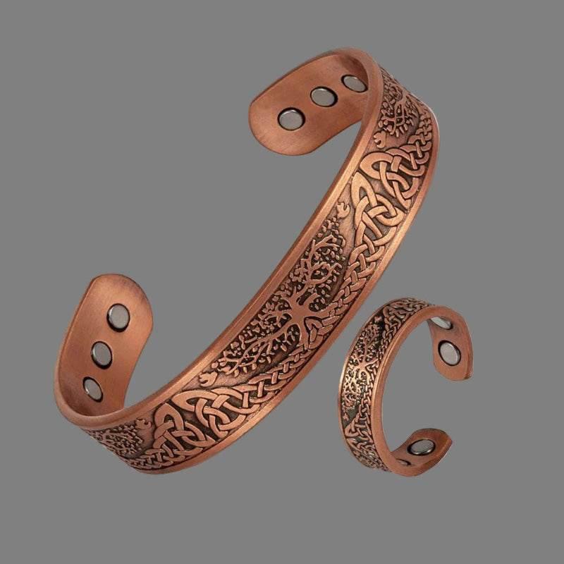 EMESA HOME Magnetic Copper Yggdrasil Jewelry Set Adjustable Vintage Bracelet and Ring Viking Jewelry for Unisex - EMESA HOME™
