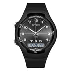 Black SANDA watch with digital and analog display on a white background