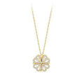 Gold necklace with a clover-shaped pendant on a white background