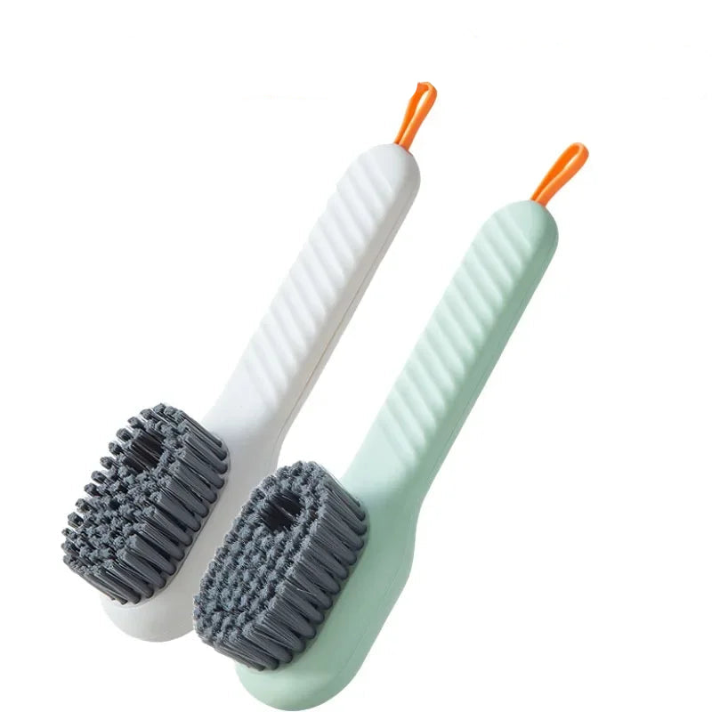 Two cleaning brushes, one white and gray, one green and gray, on a white background with text '2pcs white&green'.