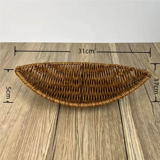 EMESA HOME Woven Rattan Basket – Imitation Rattan Serving Basket for Bread, Fruit, Vegetables, Restaurant Tabletop Display & Home Use M 31x17cm