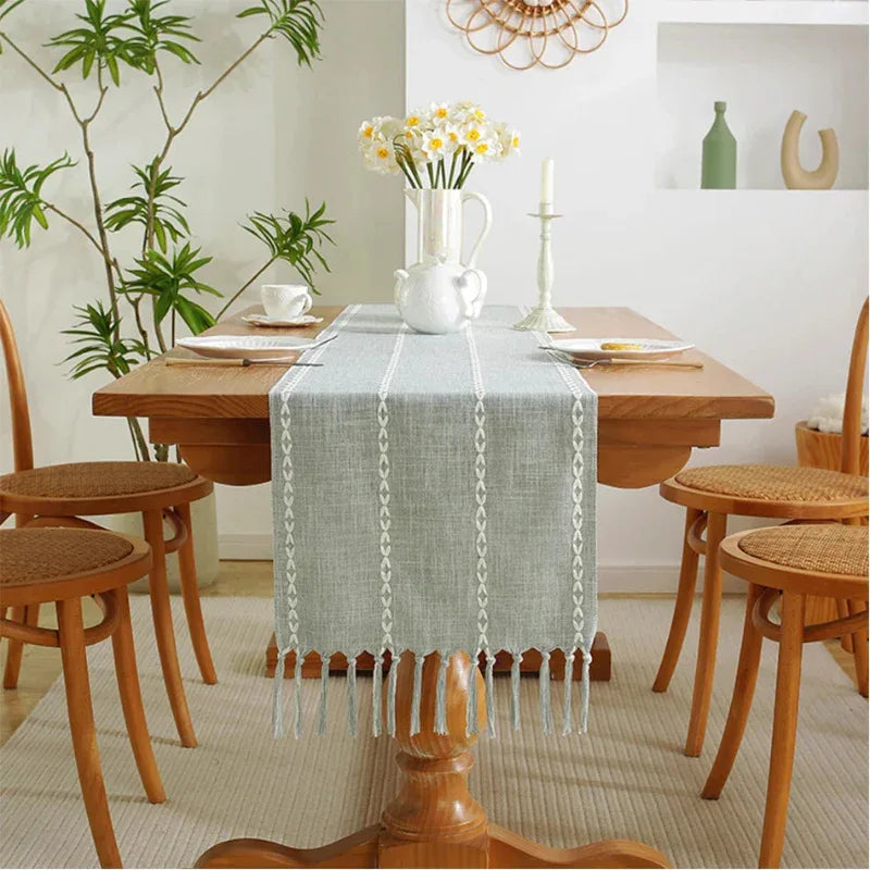 EMESA HOME Cotton Linen Blend Table Runner – Hand Woven Tassels for Wedding Party Arch Door & Dining Table Decor - EMESA HOME™