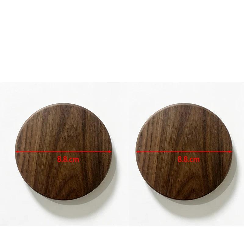 Two wooden circular objects with measurements on a white background, labeled '2pcs 2-Walnut'.