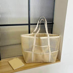 EMESA HOME Large Canvas Mesh Beach Bag – Lightweight Hollow Shoulder Tote for Shopping & Commuting - EMESA HOME™