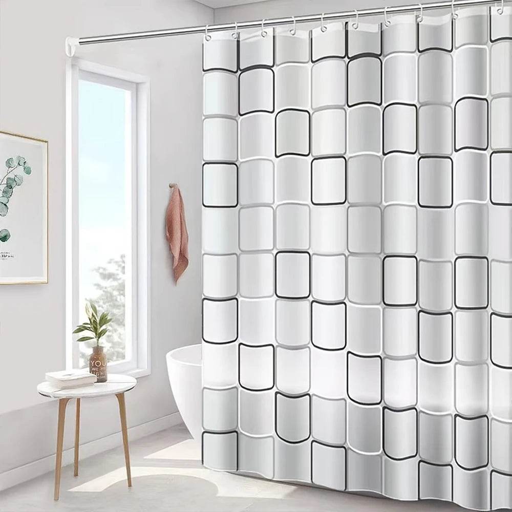 EMESA HOME Clear PEVA Shower Curtain – Waterproof Heavy-Duty Liner with Hooks, Bathroom Partition & Decoration Accessories Grid 180*180cm