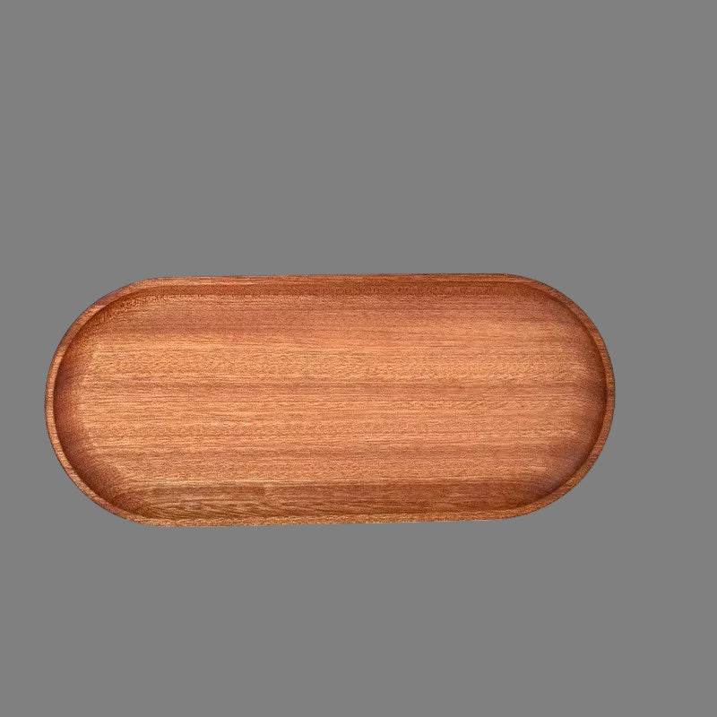 EMESA HOME Walnut Wooden Tray – Japanese Style Rectangular Solid Wood Plate for Cake, Bread, Coffee, Tea, Dinner, and Snacks Oval 23X10 cm