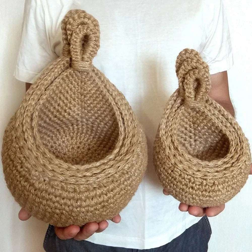 EMESA HOME-Handwoven Hanging Basket - Wall Vegetable Fruit Organizer, Kitchen Garden Decor, Plant Flower Onion Container