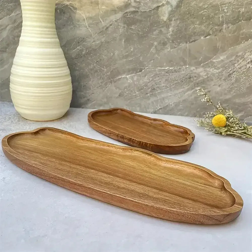 EMESA HOME Japanese-Style Wooden Tray – Decorative Tea, Coffee, Dessert, Snack, Fruit, Bread & Cake Serving Plate Tableware - EMESA HOME™