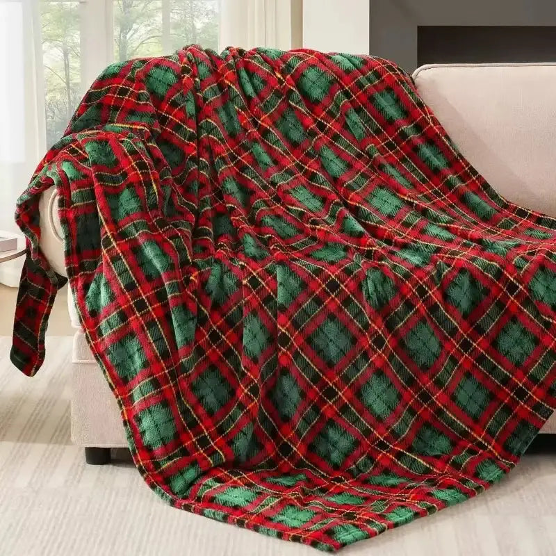 Emesa Home Red & Green Buffalo Plaid Flannel Fleece Throw Blanket