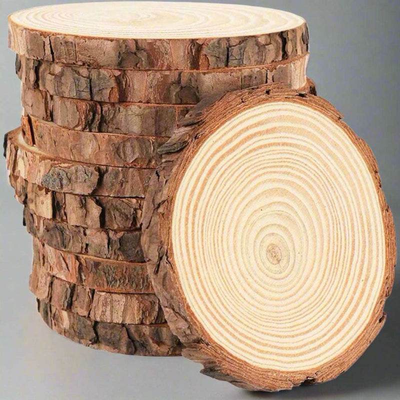 EMESA HOME Natural Pine Round Unfinished Wood Slices are versatile DIY craft materials that can be used for various projects...
