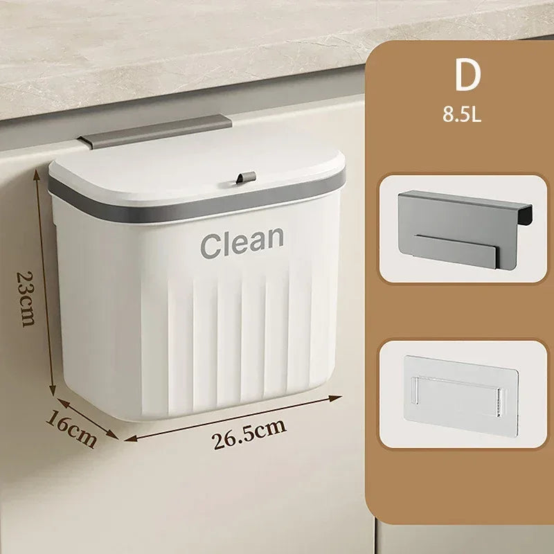 EMESA HOME Wall Mounted Kitchen Trash Can with Lid – Hanging Garbage Bin for Cabinet Under Sink 8.5L - EMESA HOME™