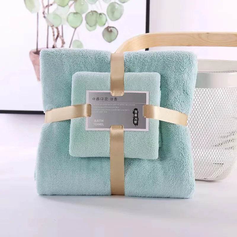 EMESA HOME 2PC Bath Towels Set for Adults, Super Soft Coral Velvet, Highly Absorbent & Quick-Drying Towels for Home, Hotel, and Spa Bathroom Use Green 70x140cm 35X75CM